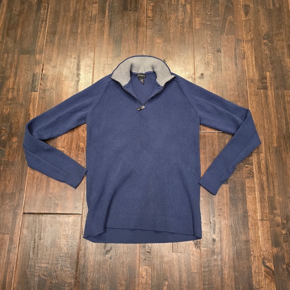 INC International Concepts Sweaters - International Concepts Blue Ribbed 1/4 Zip Sweater‎ Womens S Cotton Nylon Blend